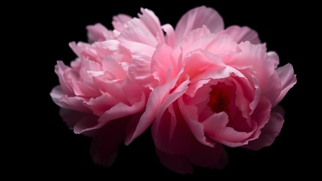 Dewy Pink Peonies - Macro Floral Photography Black Background