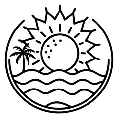 Hot Day Sun Line Art Vector Design Isolated on transparent background