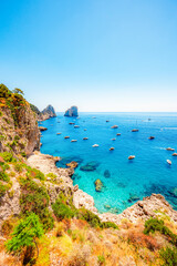Via Krupp on Capri island in Italy. Faraglioni Rocks, Marina Piccola and Monte Solaro on Capri...
