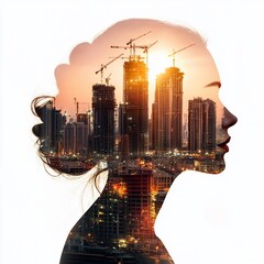 Woman silhouette with cityscape in mind