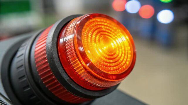 Red emergency stop button controls safety and production line with quick shutdown to prevent accidents and maintain secure operations