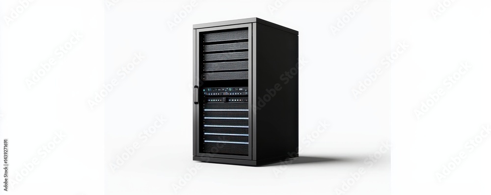 Poster a sleek, modern server rack designed for efficient data storage solutions.