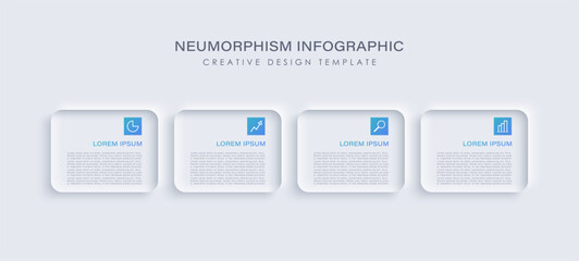 Four steps vector infographic design template with small icons and place for data. Neumorphism style white infographic template