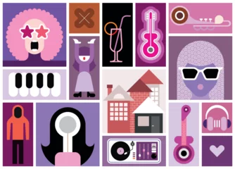 Fotobehang Collage Of Vector Musical Design Elements ©  danjazzia