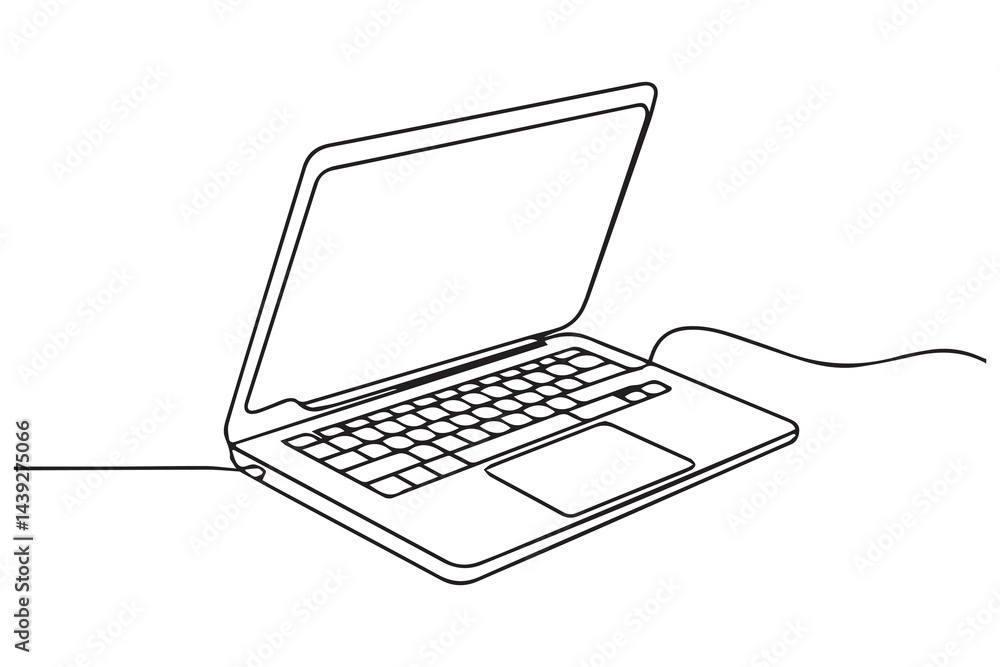 Poster continuous line drawing of laptop computer outline vector illustration