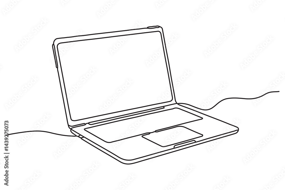 Poster continuous line drawing of laptop computer outline vector illustration