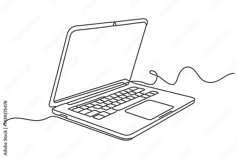 Poster continuous line drawing of laptop computer outline vector illustration