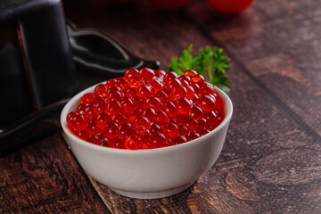 Salmon red caviar in the bowl