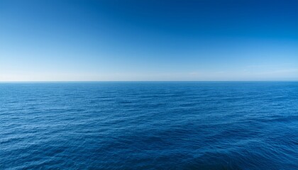 Fototapeta premium A clear blue ocean stretches to the horizon under a bright, cloudless sky.