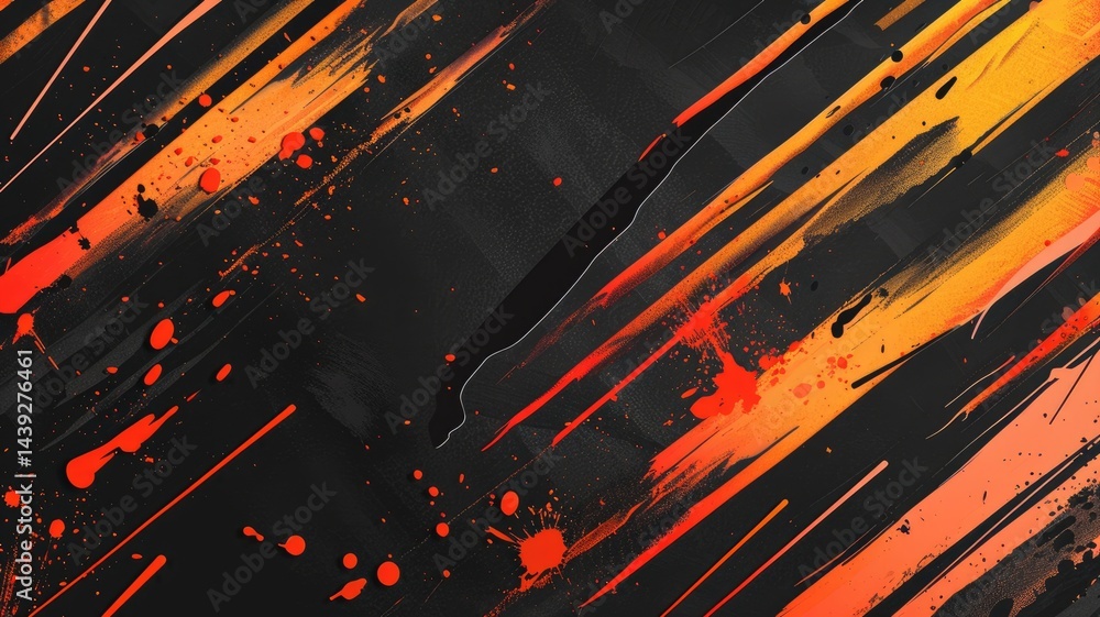 Poster this dynamic abstract background features striking orange streaks against a deep black canvas. perfe
