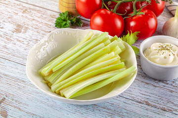 Dietary green celery stick heap