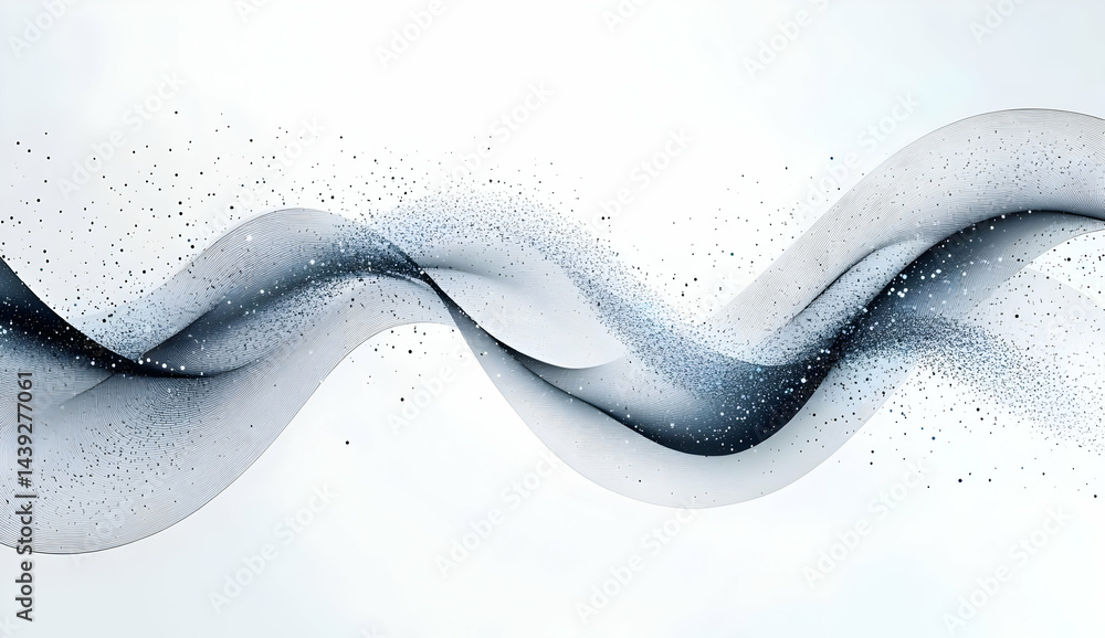 Poster a captivating wave of ethereal design, blending soft curves and particles that evoke a sense of flow
