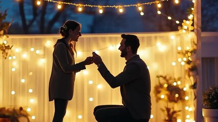 Romantic evening proposal under twinkling lights - Powered by Adobe