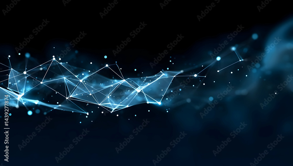 Poster a captivating digital visualization of interconnected nodes and lines representing data flow and inn