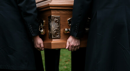 Pallbearers Carrying a Mahogany Casket at a Funeral Service