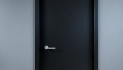 Modern Black Door with Silver Handle Against Gray Walls