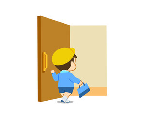 家の中に入る男の子