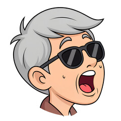 Cartoon Male Head with Gray Hair and Black Sunglasses, Surprised Expression
