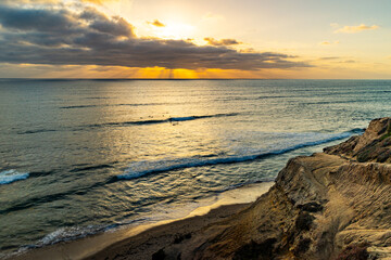 Cloudy Sunset Beach At Sunset Cliffs, San Diego, CA