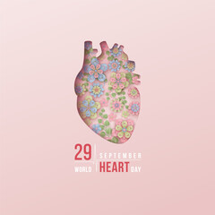 Heart day vector illustration with heart organ and flowers