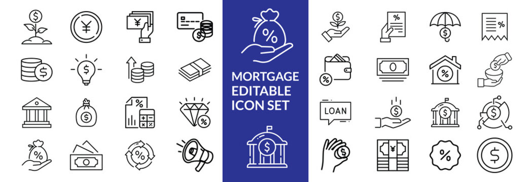Loan and credit line icons. Editable stroke. For website marketing design, logo, app, template, ui, etc. Vector illustration.