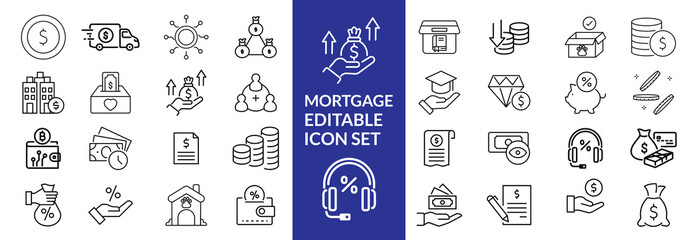 Loan and credit line icons. Editable stroke. For website marketing design, logo, app, template, ui, etc. Vector illustration.