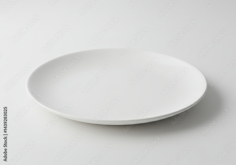 Poster a simple white plate is centered on a white surface with soft lighting and minimal shadows around it