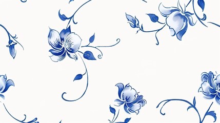 This image showcases a classic blue - and - white porcelain - inspired border. Delicate blue floral motifs wind gracefully on a white background, exuding an elegant charm.