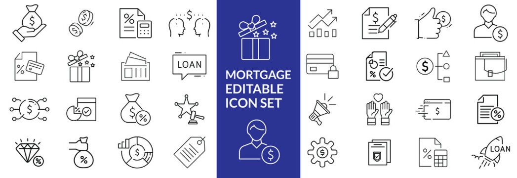 Loan and credit line icons. Editable stroke. For website marketing design, logo, app, template, ui, etc. Vector illustration.