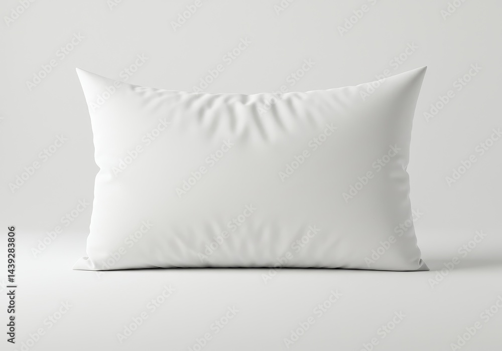 Poster a simple rectangular white pillow resting on a white surface against a neutral white background plai