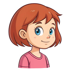 Obraz premium Cartoon Little Girl Head with Short Reddish-Brown Hair and Blue Eyes, Smiling