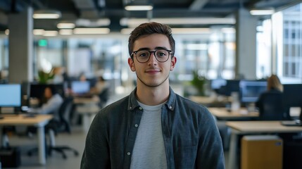Obraz premium Confident young man in modern office setting