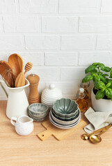 Kitchen utensils, bowls, and spices creating a cozy culinary scene