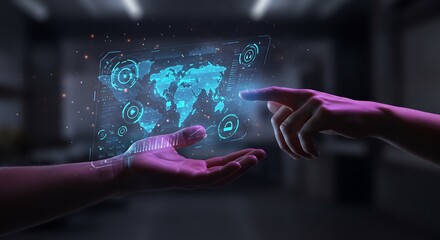 Touching Digital World Map on Holographic Interface Screen