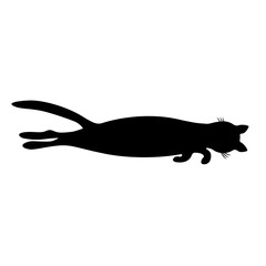Cartoon black silhouette of a sleeping black cat isolated on a white background.Vector illustration of a funny pet.
