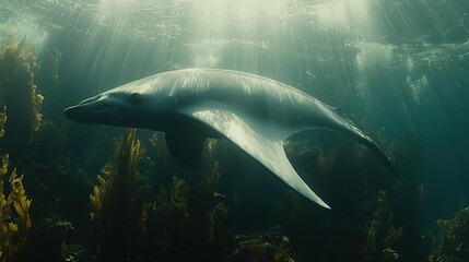 Fototapeta premium Ancient marine reptile swims serenely underwater