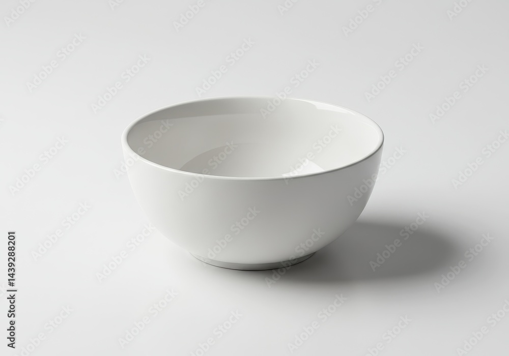 Poster a minimalist view of a simple white bowl on a plain white surface with soft shadows around it