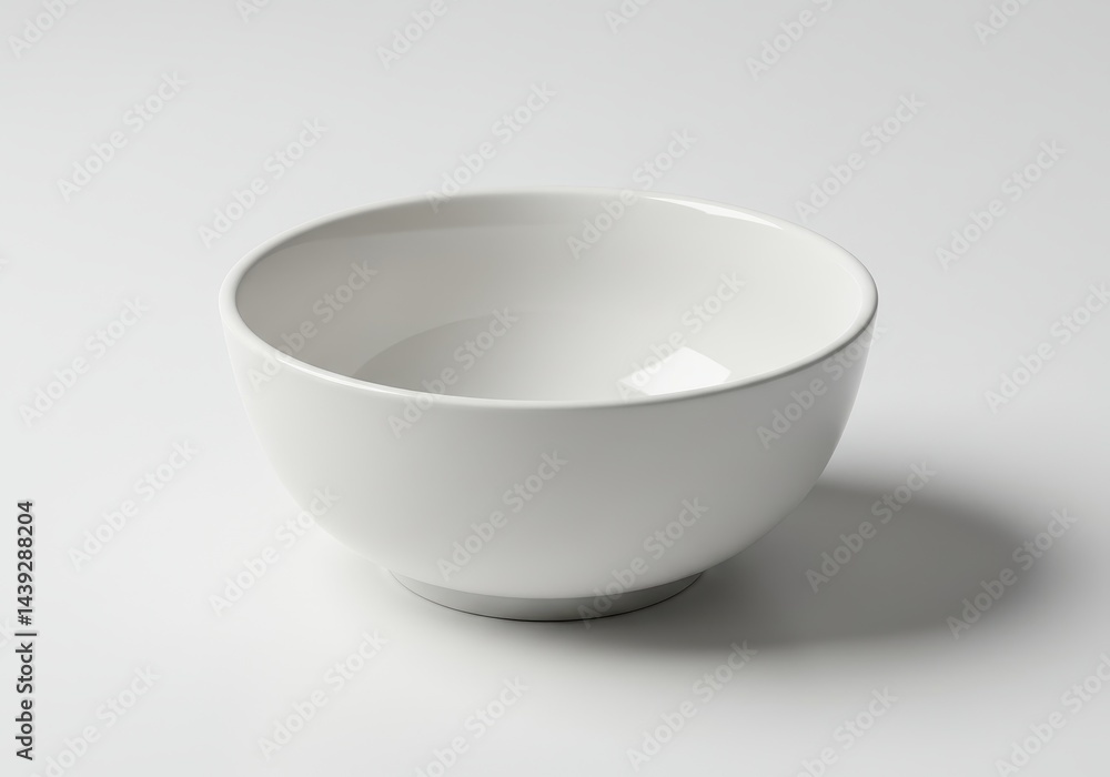 Aufkleber a simple white ceramic bowl centered on a plain white background in a studio setting with soft light