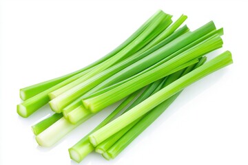 Fresh green scallions arranged neatly on a white background, ideal for culinary use (1)