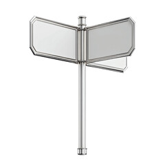 Blank Metallic Signpost with Three Directional Arrows - Isolated 3D Render