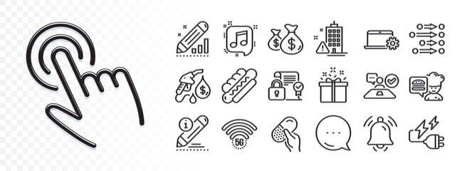 Security contract, Notebook service and 5g wifi line icons for web app. Glare of light effect. Message icon. Pack of Building warning, Chef, Musical note pictogram icons. Vector
