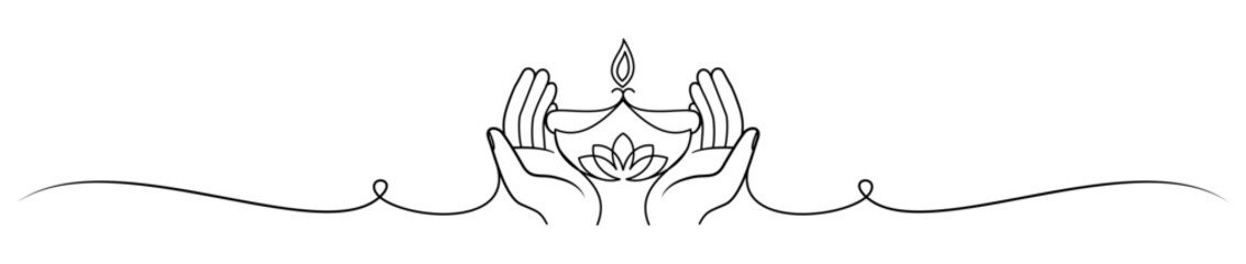 festive diwali hand and lantern line vector