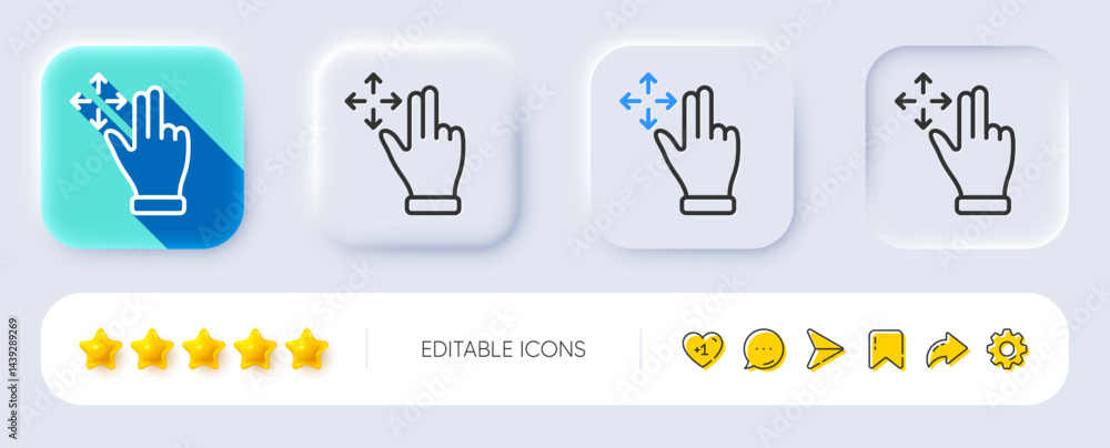 Poster move gesture line icon. neumorphic, flat shadow, 3d buttons. slide arrow sign. swipe action symbol. 