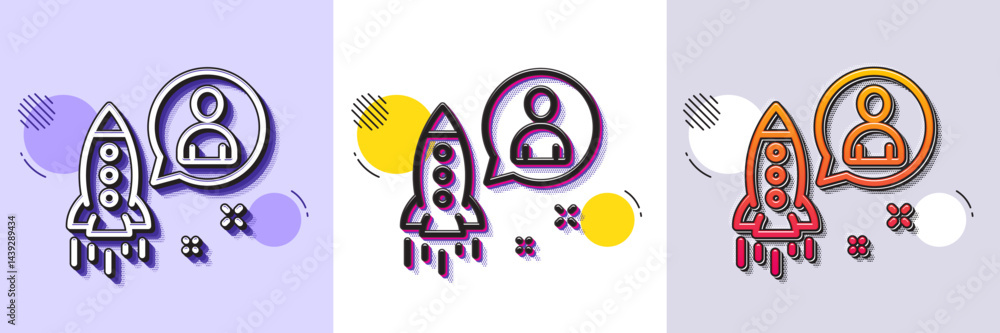 Poster startup line icon. halftone dotted pattern. gradient icon with grain shadow. business management sig