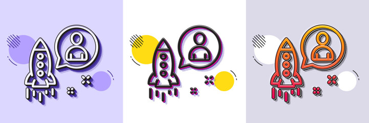 Startup line icon. Halftone dotted pattern. Gradient icon with grain shadow. Business management sign. Launch project symbol. Line startup icon. Various designs. Vector