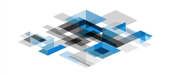 Abstract geometric design with overlapping shapes in shades of blue, gray, and black