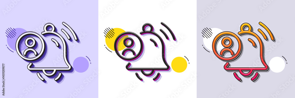 Poster user notification line icon. halftone dotted pattern. gradient icon with grain shadow. alarm bell re