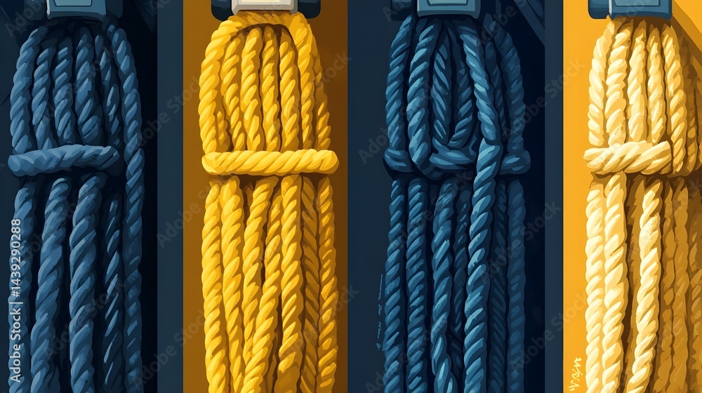 Poster rope tension testing techniques workshop visual guide industrial setting front view flat design