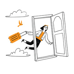 A beautiful traveler passes through the door. © Huza Studio