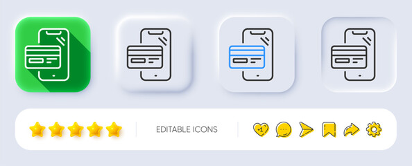 Online shopping line icon. Neumorphic, Flat shadow, 3d buttons. Mobile buying sign. Credit card purchases symbol. Line online shopping icon. Social media icons. Vector